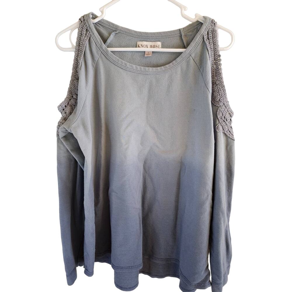 KNOX ROSE Sleeveless Blue Top with Crotchet Enhancements SZ L - SEE DESCRIPTION